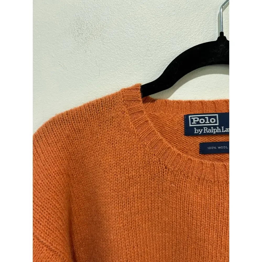 Polo Ralph Lauren 100% wool sweater orange mens S crew neck classic preppy